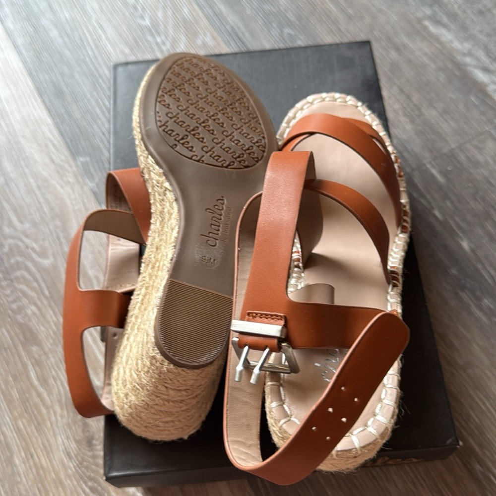 NIB Charles David Brown Tan Wedge Straw Strappy Espadrille Sandals 9.5 - Picture 7 of 7